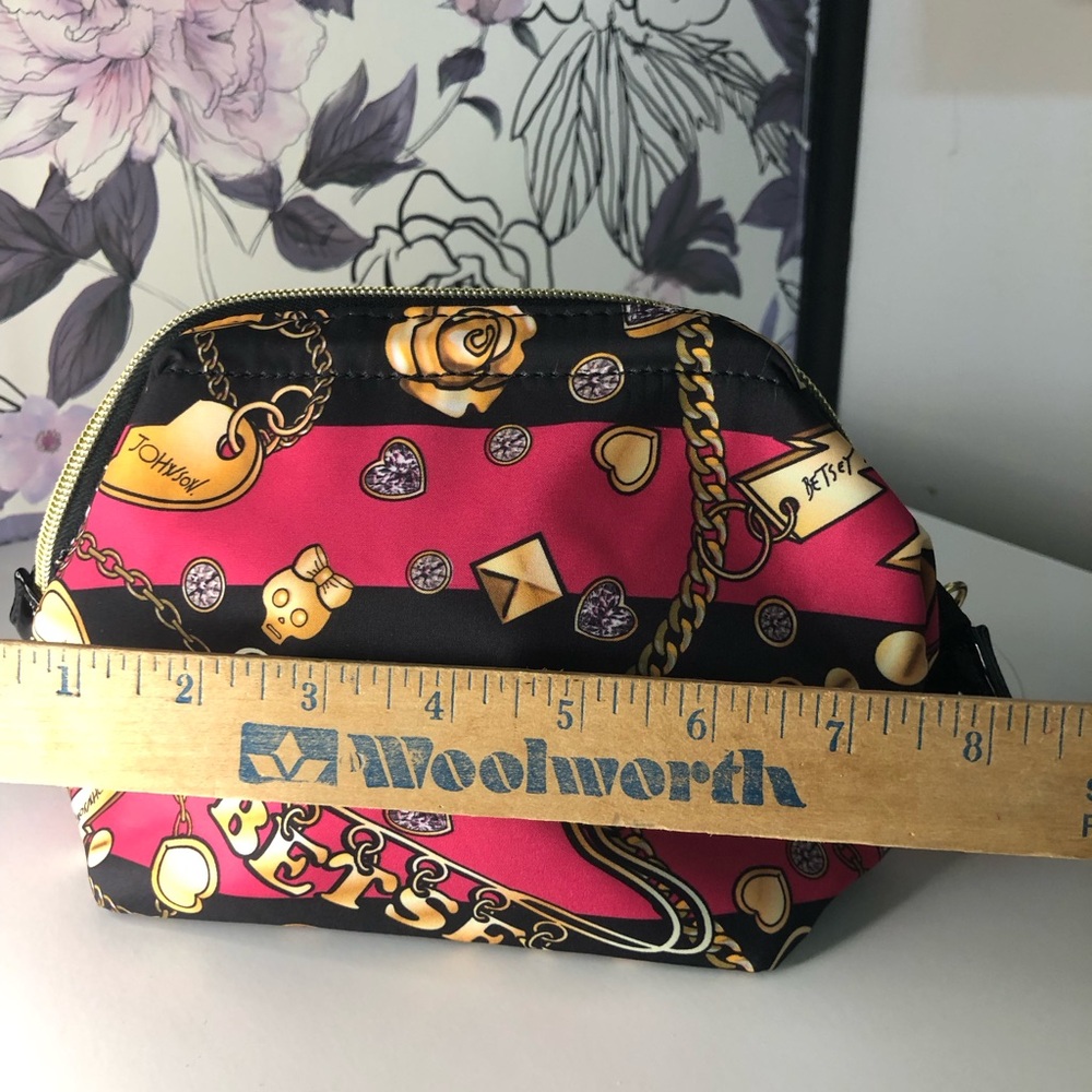 NEW Betsy Johnson Cosmetic Make up Travel Bag Pink Rose Jewelry Bling Zip Pouch - Picture 11 of 15